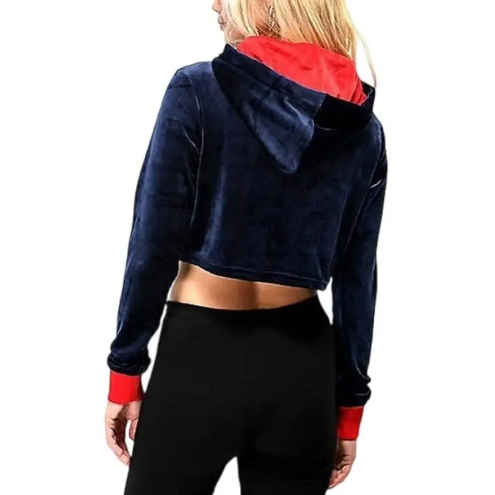 FILA Antonella Navy Velour Crop Hoodie Size Large - Picture 5 of 5